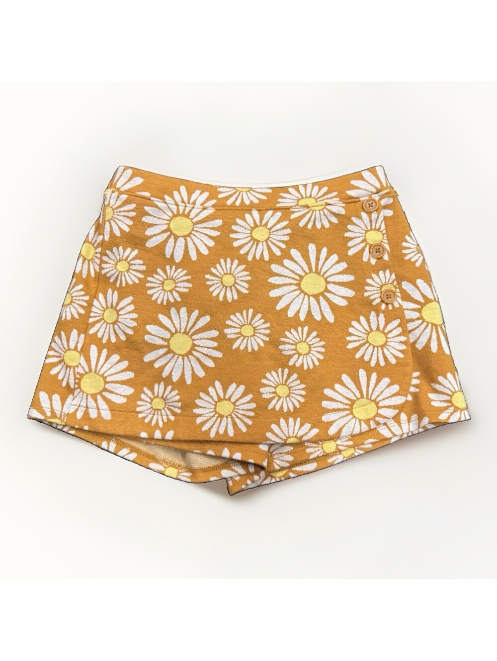 Old Navy Girls XL Floral Skort Mustard White Wrap Front Elastic Waist Pull On